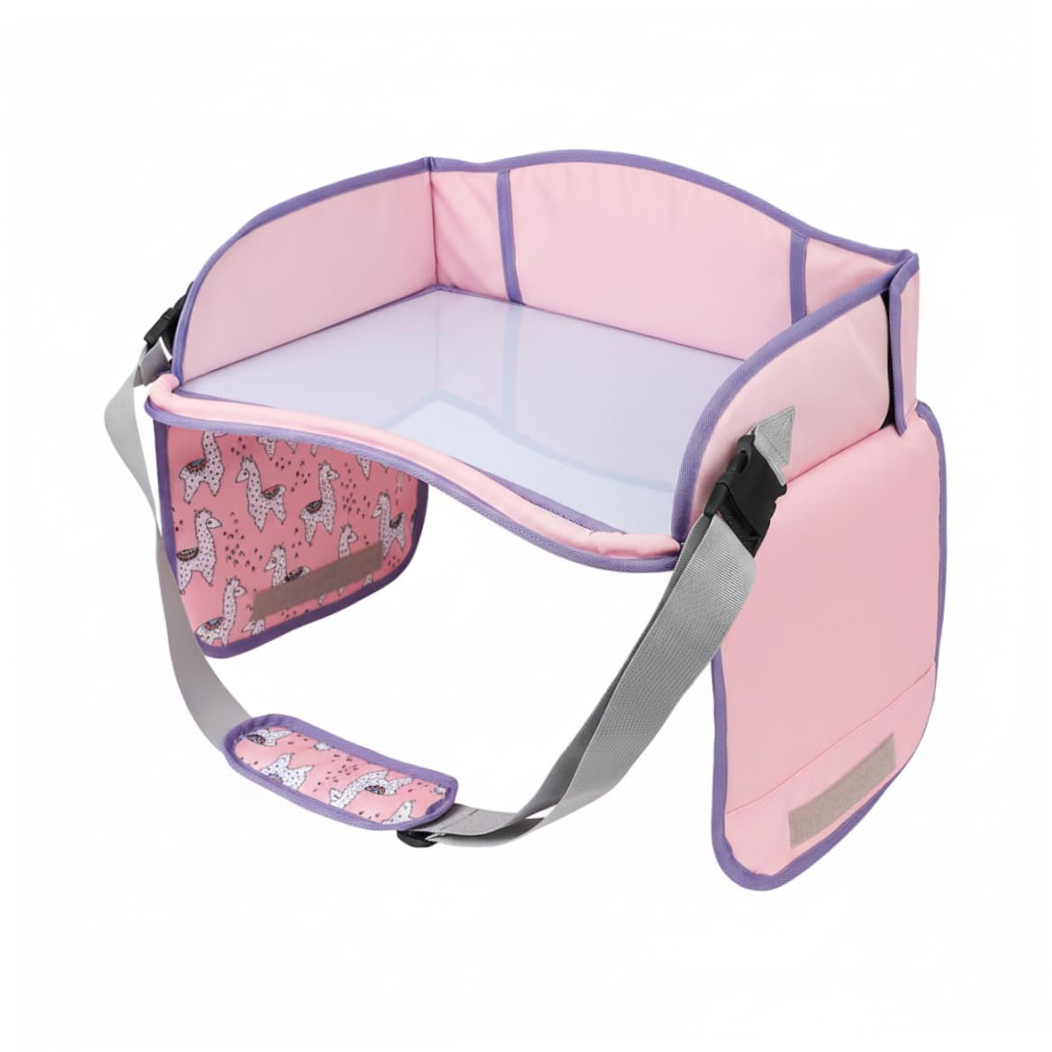 Vassoio da viaggio per seggiolino auto per bambini, vassoio da viaggio per bambini con cinghie di sicurezza e tasche portaoggetti, seggiolino auto per disegno e intrattenimento in movimento
