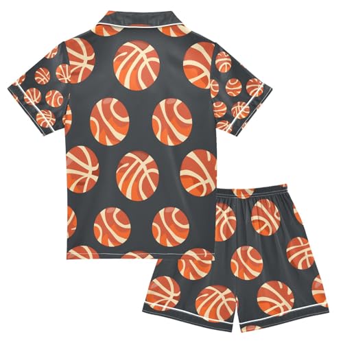 senya Basket Ball on Black Satin Summer Pajama Sets Silk Short Sleeve Button Down Sleepwear2
