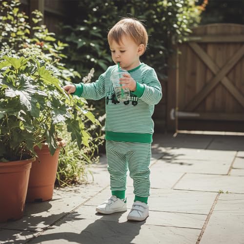 Image of Toddler Baby Boy St Patricks Day Outfit Infant Lucky Clover Sweatshirt Pants Set Little Kids Spring Warm Clothes