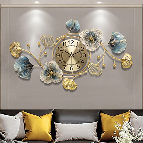 Mroinss Large Decorative Wall Clock, Light Luxury Atmosphere Ginkgo Leaf Quartz Clock With Silent Movement, Wall Decor For Living Room Bedroom Office Space,83X48X4Cm #TOP2
