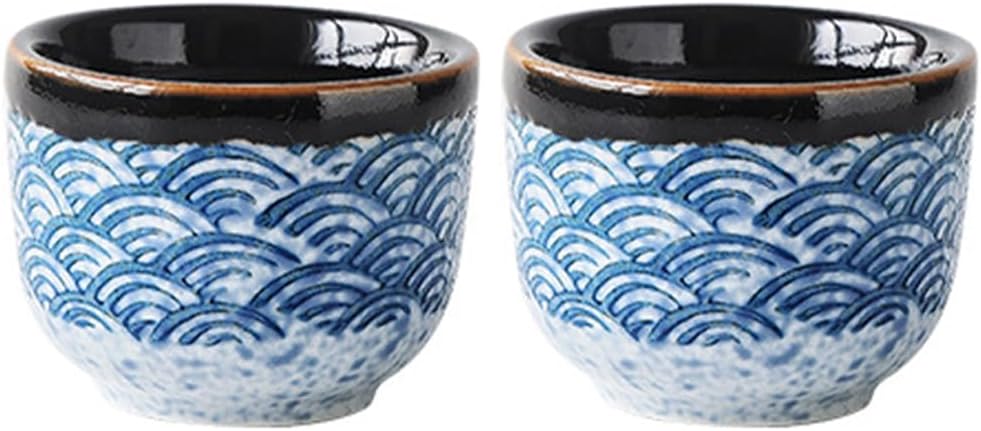 Cabilock Japanese Style Ceramic Sake Cups 2Pcs 0.68Oz Glazed Pottery Cups for Sake Tea Spirits Serving and Home Entertaining