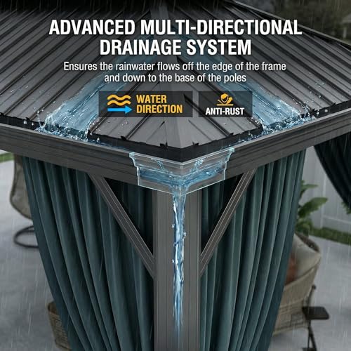 Image of HOTEEL 12x20 Gazebo on Clearance with Metal Roof & Drainage System, Heavy Duty Hardtop Gazebo with Flame-Retardant Curtain & Netting, Outdoor Gazebos with Galvanized Steel Double Roof for Patio, Party
