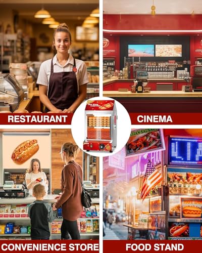 WantJoin Commercial Hot Dog Steamer, 2 Tiers Electric Hot Dog Steamer with Bun Warmer 27 L/24.52 QT, with Visuable Glass Slide Doors and Clip, suit for 175 Hot Dogs and 40 Buns, 1200W