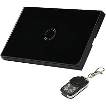 MELUOGE Glass Touch Light Switch Works With Remote Controller 1 Gang 1 Way Crystal Glass Panel Black
