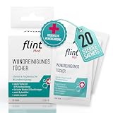 flint Med Wundreinigungstücher – Sanfte & hygienische Wundreinigung, Sterile Tücher mit 0,9% Kochsalzlösung, einzeln verpackt, weich & plastikfrei, 20 Stück