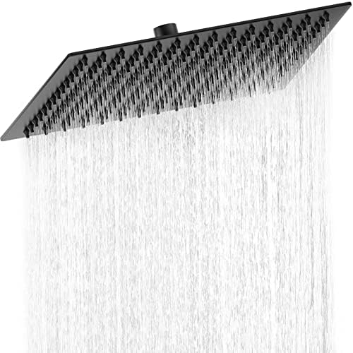 HAUSPROFI Kopfbrause 12 Zoll aus Edelstahl 304 Mattschwarz | Duschkopf Regendusche mit Selbstreinigenden Düsen - Quadratischer Duschkopf Luxus Regenbrause Regenduschkopf - (30CM)