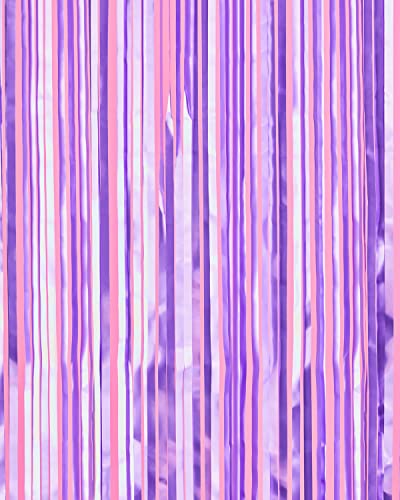 Image of xo, Fetti Party Decorations Matte Purple Fringe Foil Curtain - Set of 2 | Bachelorette Bridal Shower Backdrop, Wedding, Birthday Photo Booth