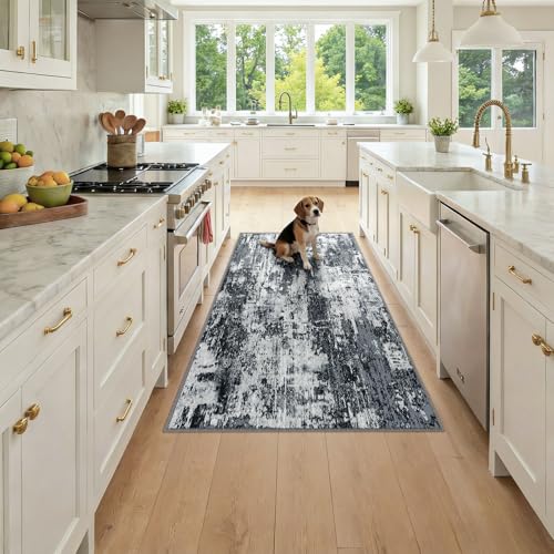 RELEANY Washable Runner 3'x6' Abstract Area Rug for Hallway Black White