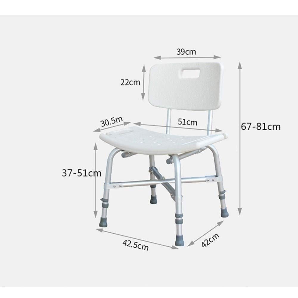Silla De Ducha con Respaldo Ajustable De Alta Resistencia Rectangular Antideslizante Taburete De Ducha (Blanco)
