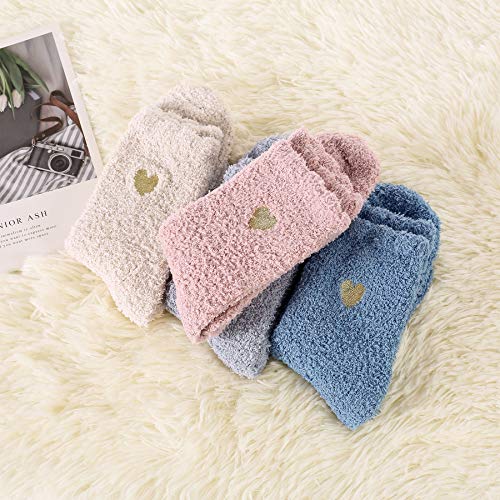 Zando Women Christmas Fuzzy Socks Teen Girls Fleece Slipper Socks Pack Cozy Fluffy Socks Slipper Soft House Slipper Socks Bulk Cabin Socks Furry Comfy Socks Winter Sleeping Socks Golden Heart Series #TOP2
