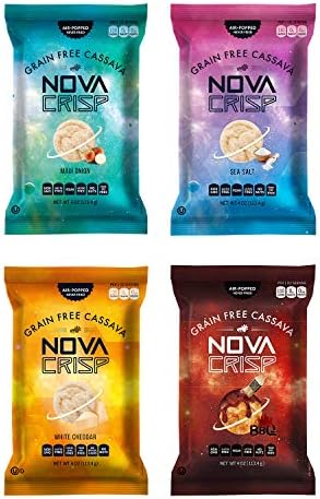 NOVACRISP Plant Based Cassava Chips & Crisps | Certified Gluten Free, Non GMO, Certified Vegan, Healthy Snacks | Air Popped, Never Fried, Low Calorie Snack Packs, Nut Free, & Kosher (Variety, 4 Ounce (Case of 4))