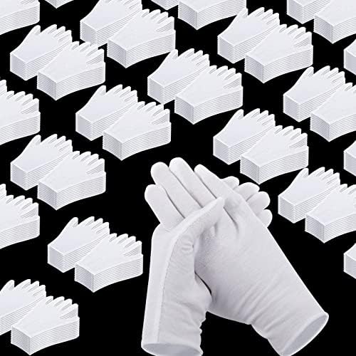 300 Pairs White Cotton Gloves Bulk Pack for Hands Eczema Moisturizing, White Thin Inspection Glove Liners Soft Working Gloves for Men Women Art Handling Cleaning Jewelry Coin Collection Supplies