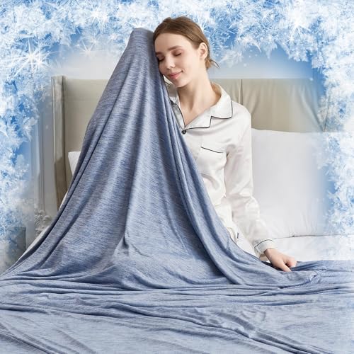 Image of CHOSHOME Cooling Blanket for Hot Sleepers - Summer Blanket Thin Soft Lightweight Breathable Double Side Enhanced Cooling for Hot Flashes, Night Sweats, Bed, Couch (Blue, 50 x 70 inches)