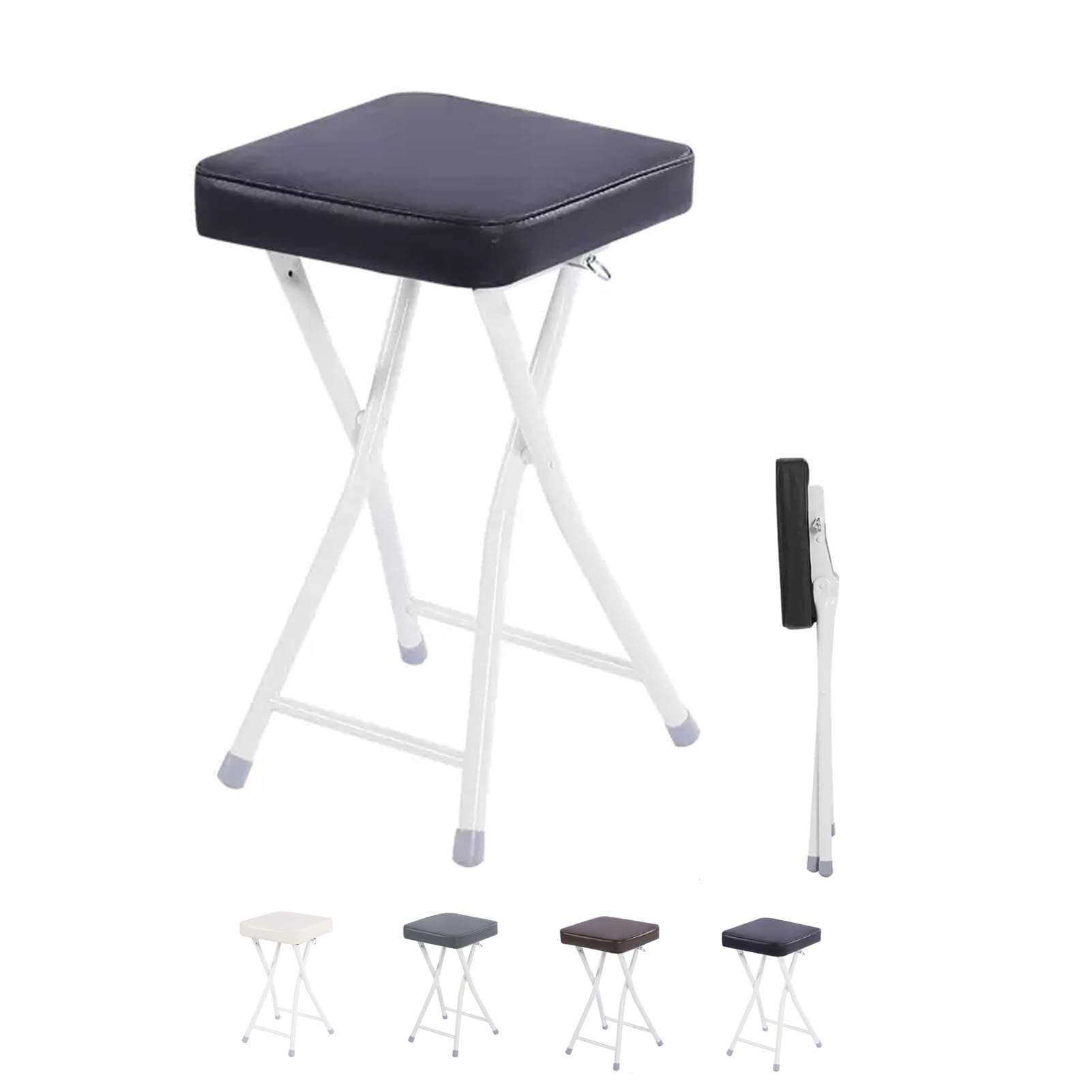 Tabouret de bar pliant 19 pouces avec assise carrée rembourrée PU et cadre en acier noir
