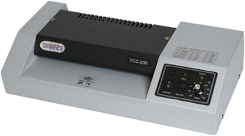 Tamerica TCC230 Professional Pouch Laminator, 9" Max. Laminating Width, Up to 26"/min Speed, 10 mil Max Pouch Gauge, Warm-Up Time 3.5-4.5 min, Reverse/Anti-Jam Mechanism, Metal Cover, Silicon Roller