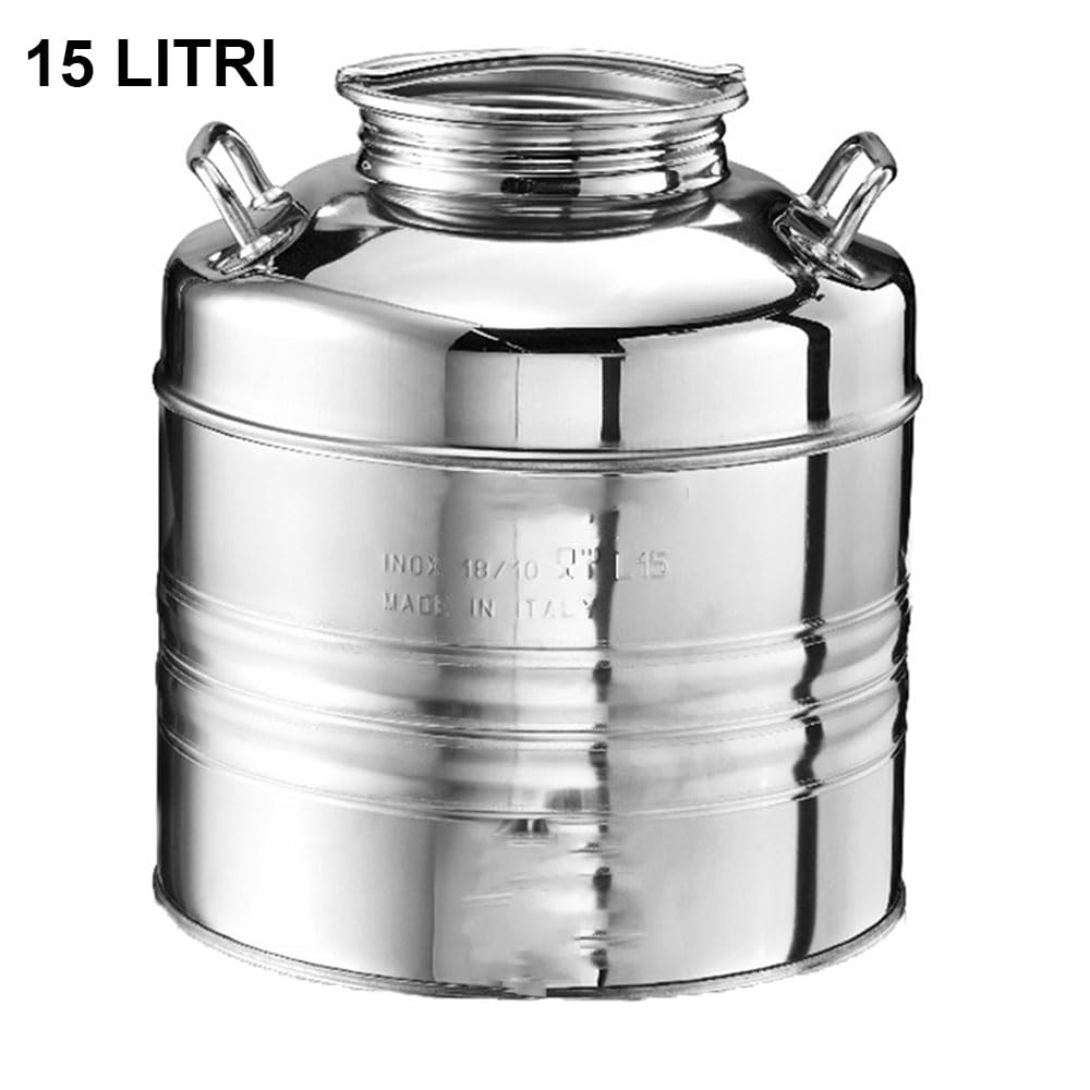 Fusto per olio con rubinetto da 15 litri giara damigiana bidone in acciaio inox 18/10 contenitore vino miele acqua