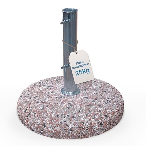 Tomaino - Base per Ombrellone in Cemento con Fusto in Ferro - Porta Ombrelloni da Esterno con Palo Centrale Resistente Anti Ribaltamento - Base Ombrellone da Giardino 25kg