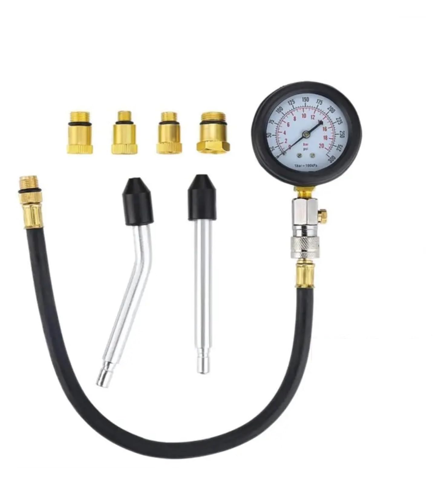 ManóMetro Probador de compresión de motor de gasolina, medidor de presión de automóvil, medidor de cilindro de motor de gasolina automático con adaptador M10 M12 M14 M18 Para Coches, Motos Y Bicicleta