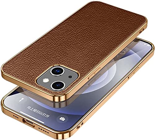 Protection antichoc iPhone 14 étui cuir marron avec bords surélevés écran