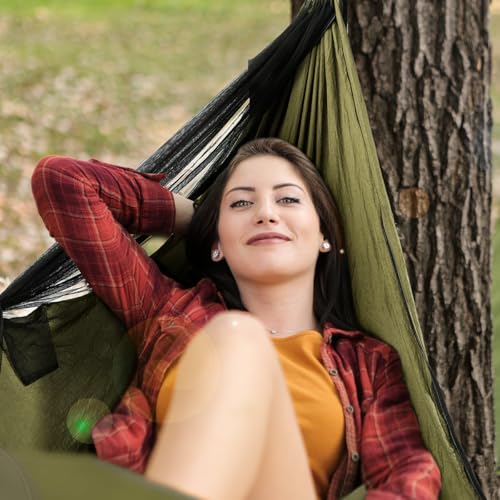 Image of COVACURE Camping Hammock - 772lbs Capacity Portable Hammock with Tree Straps, Durable Parachute Nylon Travel Hammock, Outdoor Camping Gear for Hiking, Backpacking, Travel or Backyard (Army Green)