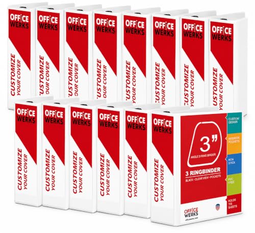 Image of 3 Ring Binder 3 Inch 12 Pack, Heavy Duty Locking D-Ring, Holds 725 Sheets | Non-Stick Clear View Cover with Pockets for 8.5 x 11, PVC-Free, Non-Toxic, Assembled in USA, Gap-Free D-Ring, White