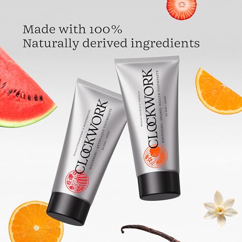 Image of Clockwork Kids Toothpaste Combo | Strawberry Watermelon 80g + Orange Vanilla 80g | 5% HydroXy (Nano-Hydroxyapatite + Xylitol) | Enamel Repair & Cavity Protection | Fluoride Free, SLS Free