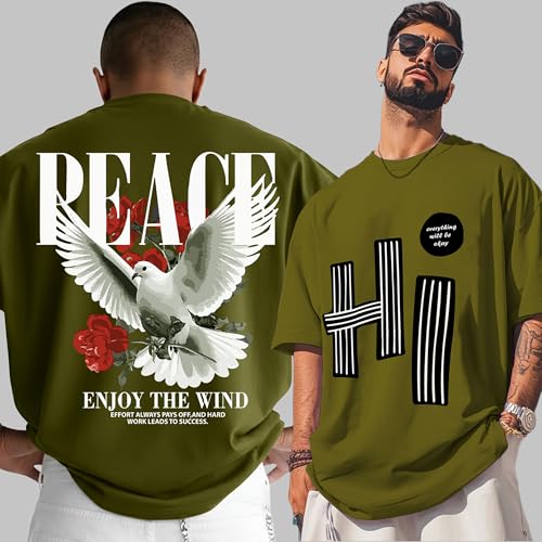 Image of AUSK Mens Loose Fit Oversized Printed Cotton T-Shirts Half Sleeve Drop Shoulder Men Tshirt