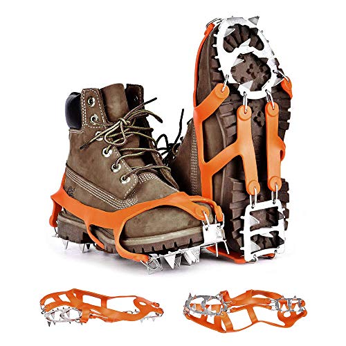 Kbnian Steigeisen rutschfeste Steigeisen Schuhkrallen mit 18 Steigeisen Steigeisen aus Edelstahl Silikonüberschuhe für Winterwandern, Klettern, Schnee, EIS und Schnee