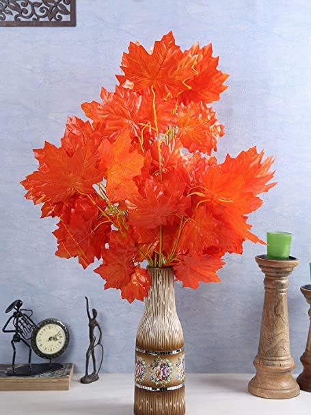 Well Art Gallery Artificial Maple Leaves Plants Autumn for Indoor, Home, Kitchen Table Decoration Flowers, Suitable for Banquet Decor (Orange Maple)-image-12