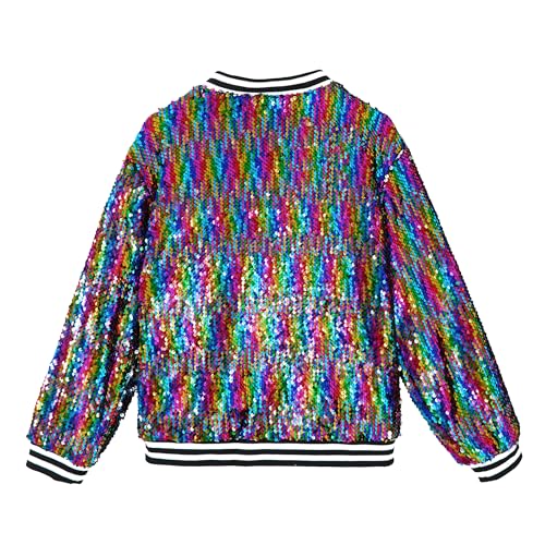 Image of LOLANTA Girls Sequin Jacket, Long Sleeve Kids Bomber Coats with Pockets, Spring Fall Outfits for 4-15 Years