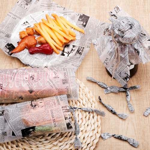 150 Sheets Newspaper Food Wax Paper, 9.8x8.3in Newspaper Print Grease Proof Deli Paper Sandwich Wrap Paper Food Grease Resistant Paper for Home Kitchen (White) - Thumbnail 3