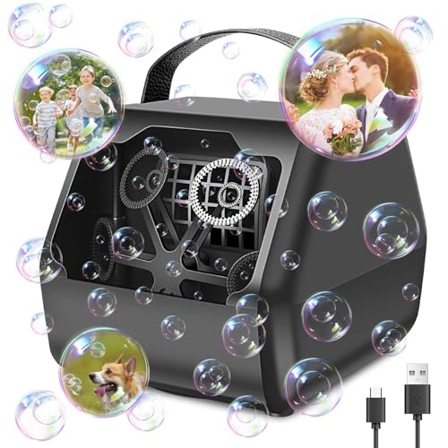 Yabtf Seifenblasenmaschine, Automatischer Blasenmacher 8000+ /Min, Bubble Machine mit 1800mA akku, Blasenmaschine Elektrisches Blasenspielzeug für Kinder Hochzeit Geburtstag Festival Party, Schwarz