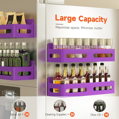 Image of Sevenblue 4-Pack Magnetic Spice Rack for Refrigerator with Hooks, Purple