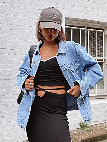 Women's Oversized Vintage Denim Jacket Long Sleeve Boyfriend Coat4