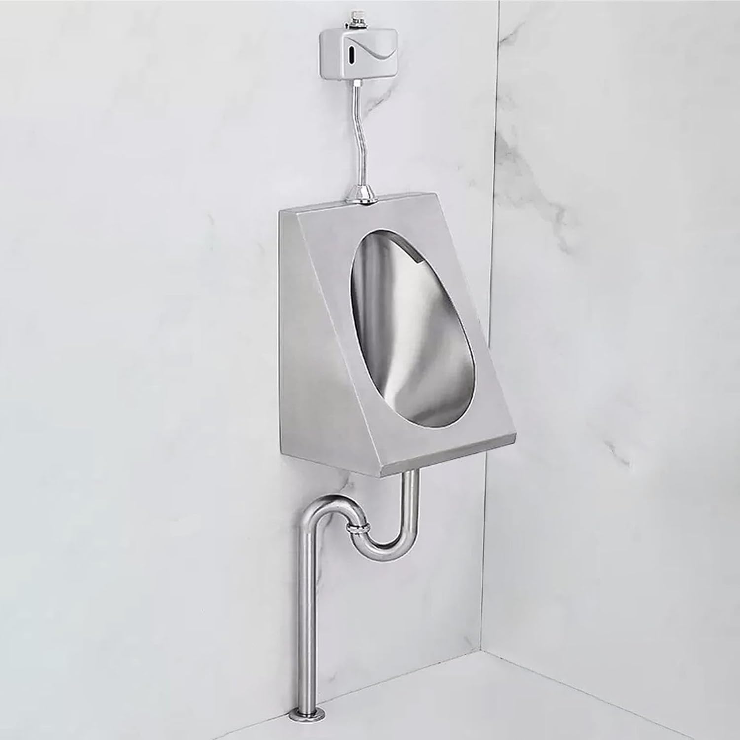 Wall Sensor Urinal, 304 Stainless Steel Urinal, Men's Flushing Urinals, Commercial Public Toilet Splash Urinals, with Flush Valve and Drain Pipe, for Bathroom, Hotel(Ground,Sensor B)
