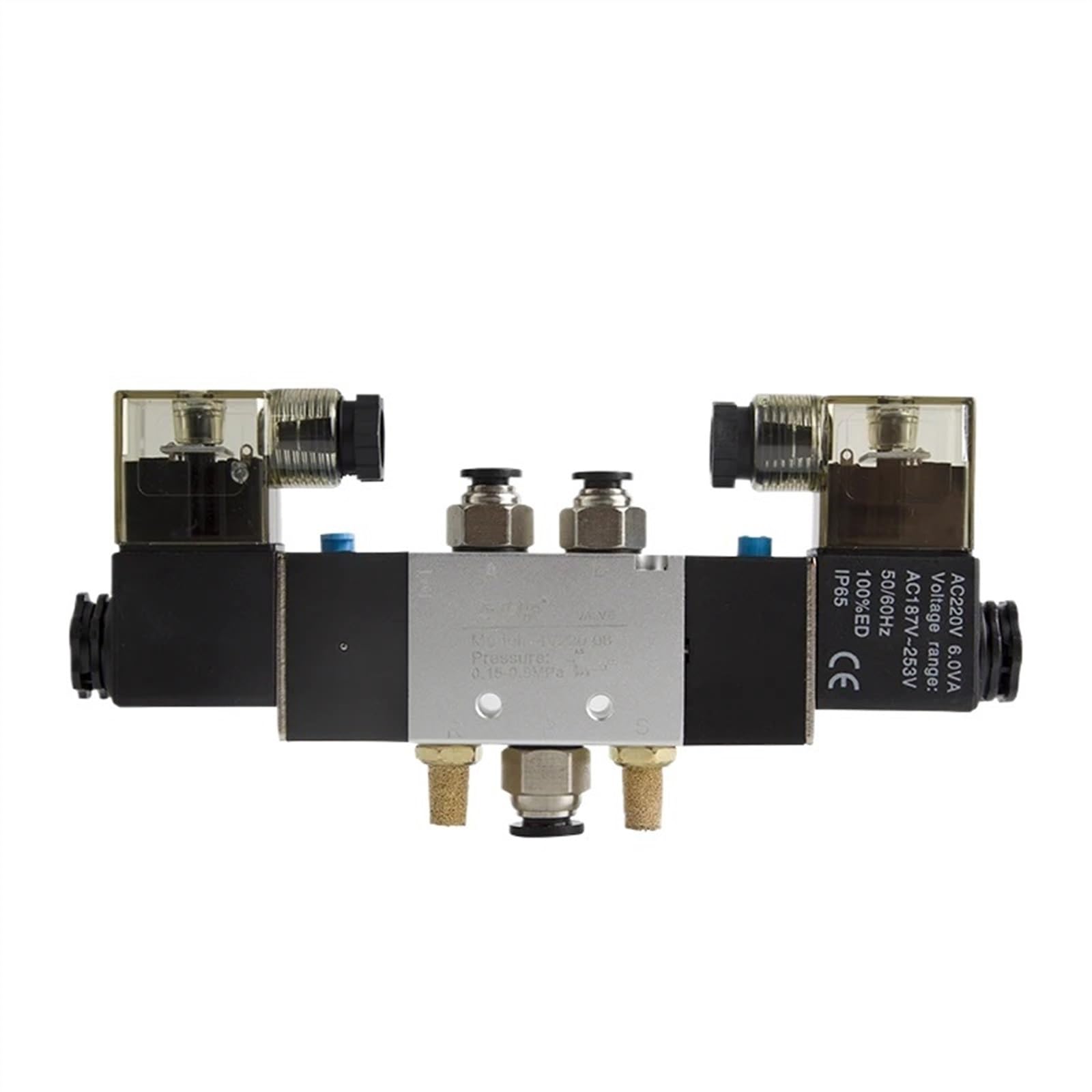 Pneumatyczny zawór elektromagnetyczny powietrza 4V220-08, 5-drożny, 2 pozycje, 1/4", wewnętrzny stop aluminium E DC12V DC24V lub AC110V AC220V (AC220)