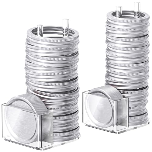 TOWARDFUN Mason Jar Lid Storage Organizer, Space-Saving Holder for Mason/Canning Lids, Easy Access Rack for 12 Wide & 12 Regular Mouth Lids and Rings Inside Cabinet, Countertop (Acrylic)