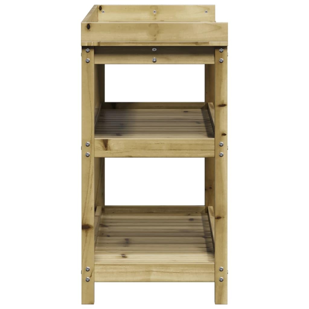 Table de rempotage en bois massif pin 108x45x86,5 cm avec étagères