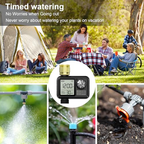 Xtsuen Bewässerungscomputer, Bewässerungsuhr mit Regenverzögerung/Automatischem & Manueller Modus, IPX5 Wasserdicht/Großbild LCD-Display Wasser Zeitschaltuhr für Garten Rasen 1T