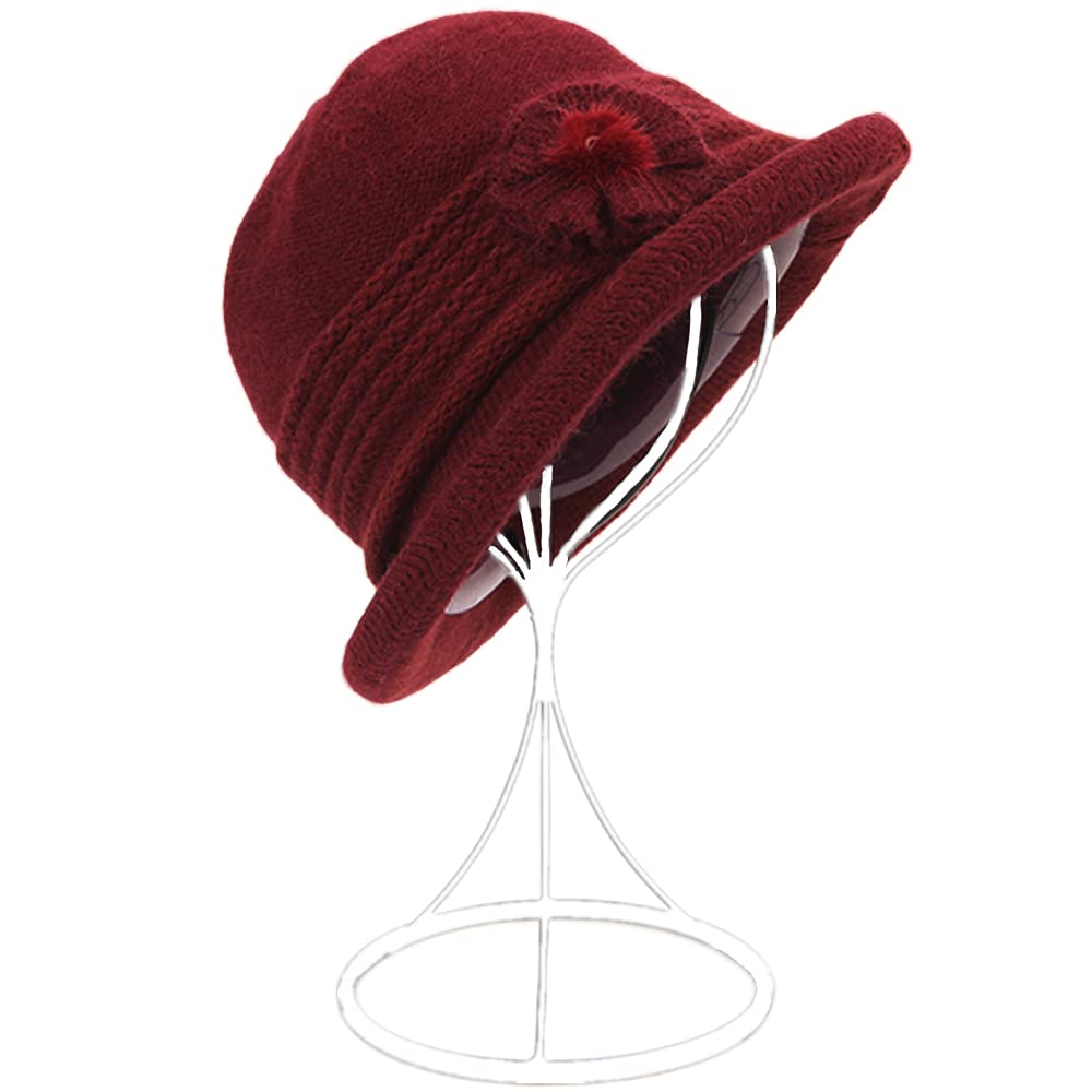 Zffxh Women's Burgundy 1920S Vintage Hats, Wine Red Winter Autumn Wool Knit Beanie Skull Hat, Vintage Cloche Hats, Fancet Wool Bucket Snug Bowler Baseball Hat, Formal Church Hat, Beret Fleece Floppy Cap