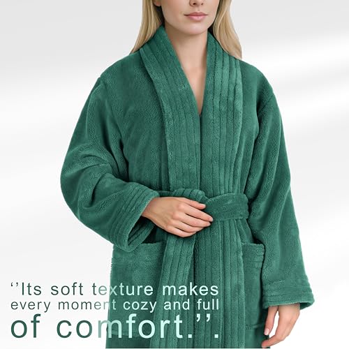 Image of American Soft Linen Women's Fleece Bathrobe - Luxury Soft, Plush, Fuzzy & Warm Turkish Robe for Women, Cozy Spa Quality Adult Bathroom Lounge Robe, Teal - S