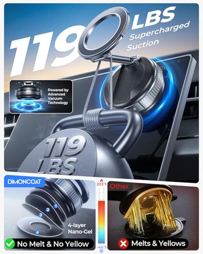 Image of DIMONCOAT 2026 Upgraded Vacuum for Magsafe Car Mount【119+LBS Strongest Suction & Dual-Form Design】 Magnetic Phone Holders for Your Car, 360 Adjustable Car Phone Holder Mount for iPhone 17 Pro S26