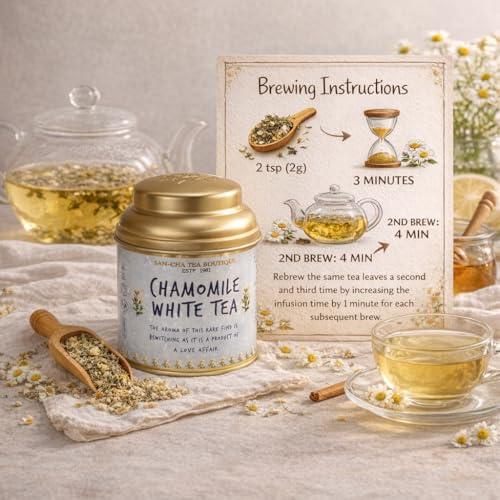 Image of Sancha Chamomile White Tea | 25g Loose Leaf | Silver Needle White Tea with Chamomile Blossoms | Floral & Smooth