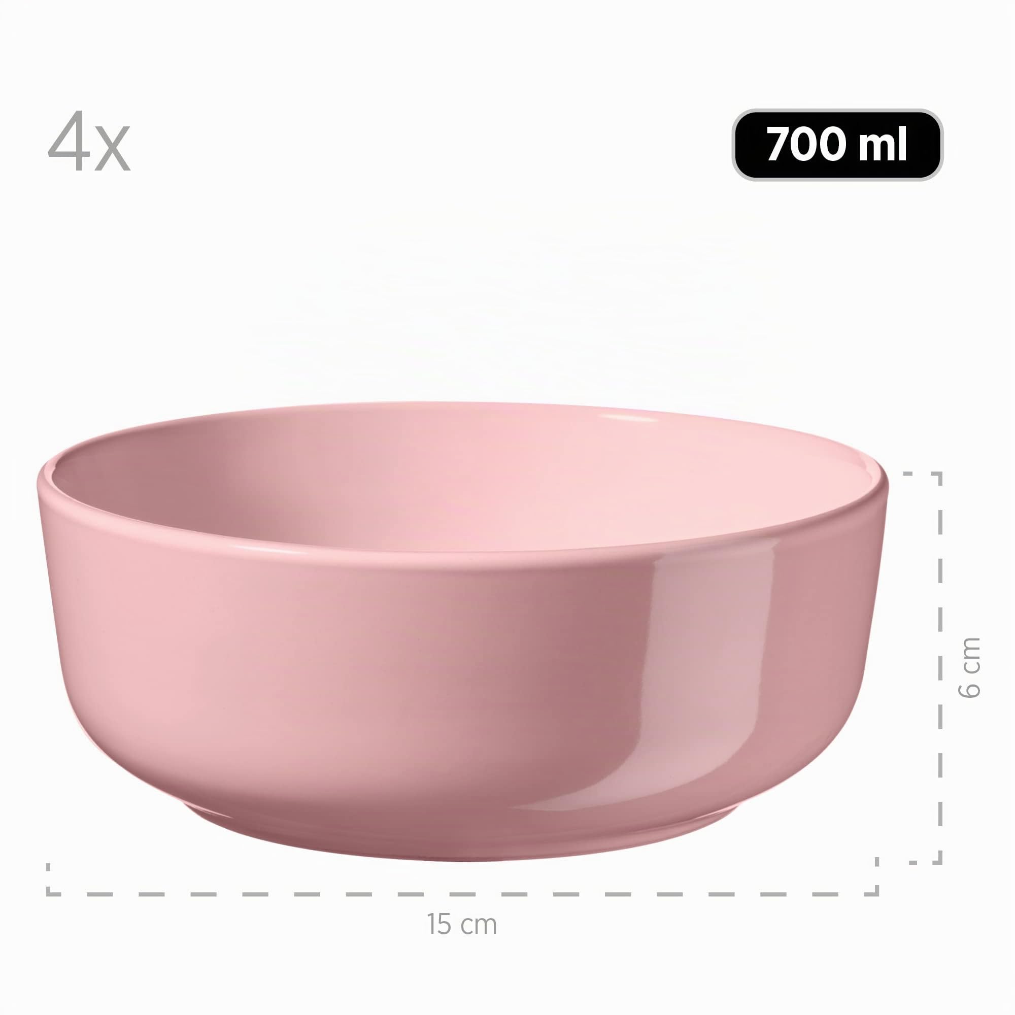 MÄSER 934005 Serie Alenia - Vajilla para 4 personas con diseño moderno escandinavo, 16 piezas de cerámica en color rosa, gres