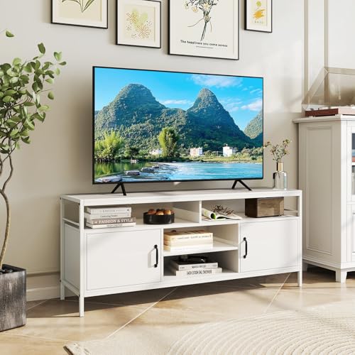 COSTWAY TV Stand Cabinet for 65 Inch TVs, Wooden Media Entertainment Center with 2 Doors and Adjustable Storage Shelf, 147cm Industrial TV Unit Console Table for Living Room Bedroom - Image 7