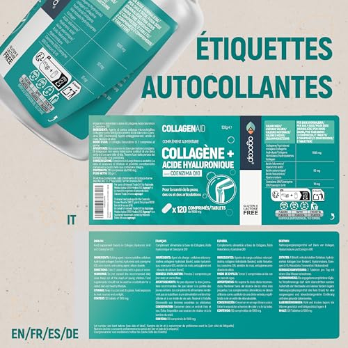 Collagene et acide hyaluronique - Collagene 120 comprimes, Articulations Fortes et Peau Hydratée. Collagène, Acide Hyaluronique, Coenzyme q10. Cure de 2 mois. Collagene pour Articulation et Ongles – Image 6