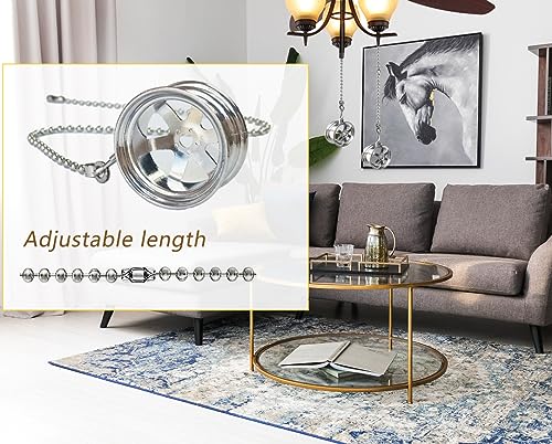 Image of 12 inch Ceiling Fan Pull Chain Wheel Charm Pendant Ceiling Fan Danglers Fan Pulls Chain Extender with Ball Chain Connector for Ceiling Fan Light Decoration(Silver)