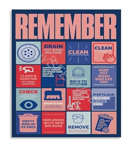 Health Department Compliance Poster Metal Sign with Kitchen Cleaning Schedule and Checklist for Restaurant Employees 8 X 12 in