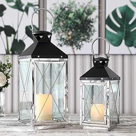 Juego de 2 faroles decorativos de acero inoxidable para velas Cover