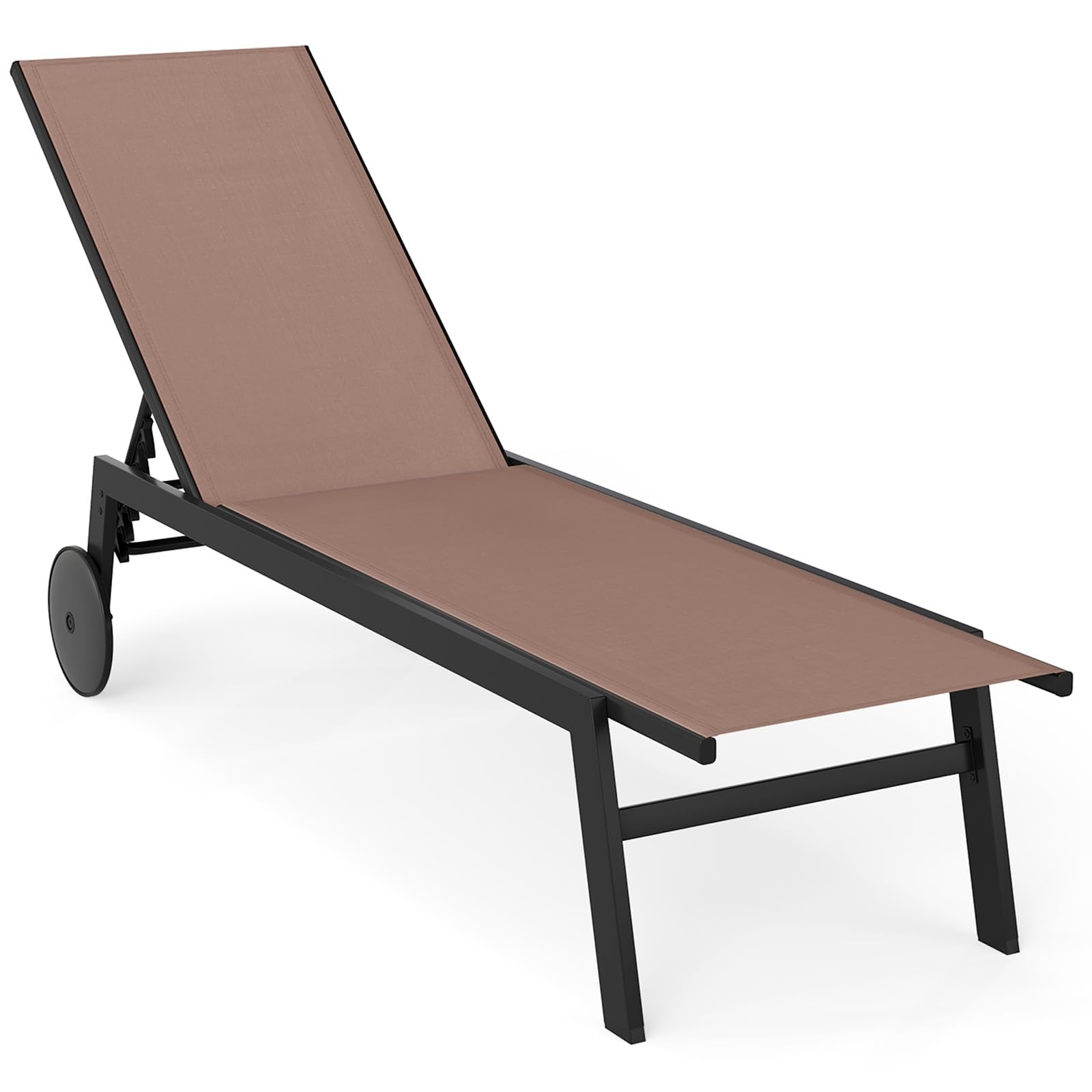COSTWAY Sonnenliege mit Rollen, Gartenliege mit Verstellbarer Rückenlehne und schnelltrocknendem Stoff, Rollliege bis 150kg belastbar, Liegestuhl für Garten, Balkon, Terrasse (Braun)